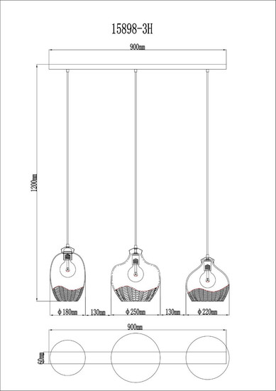 Globo Pendelleuchte Jessica 3-flammig E27 Goldfarben matt Metall Glas 120x90cm