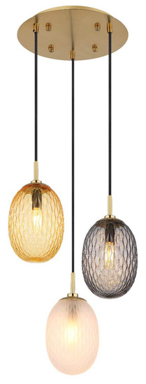 Globo Pendelleuchte Devin 3-flammig E14 Goldfarben matt Metall Glas Ø36cm