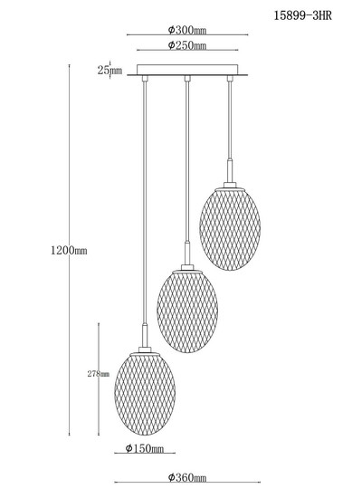 Globo Pendelleuchte Devin 3-flammig E14 Goldfarben matt Metall Glas Ø36cm
