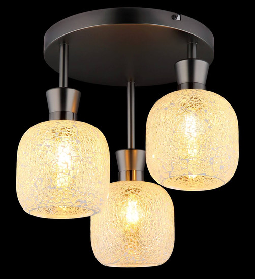 Globo Deckenleuchte Brokana 3-flammig E14 Schwarz-chrom matt Metall Glas Ø33cm