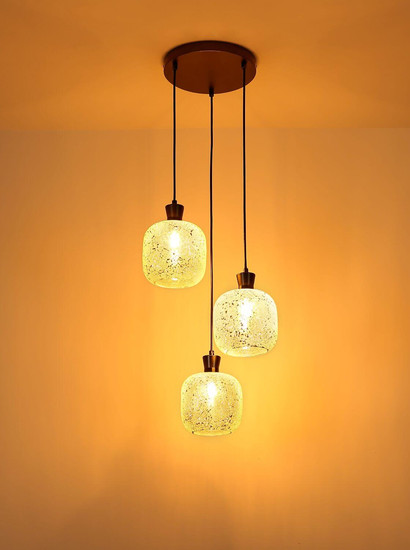 Globo Pendelleuchte Brokana 3-flammig E14 Schwarz-chrom matt Metall Glas Ø30cm