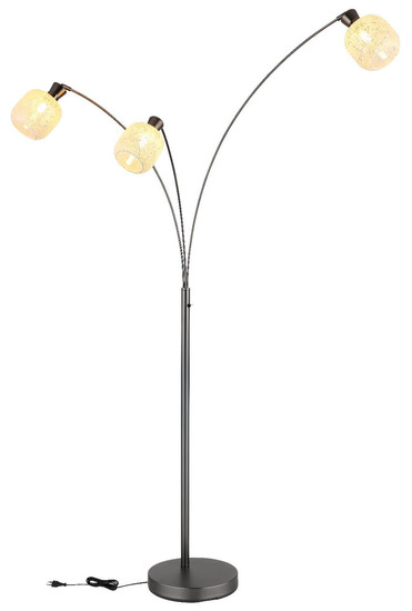 Globo Stehleuchte Brokana 3-flammig E14 Schwarz-chrom matt Metall Glas 200,5cm