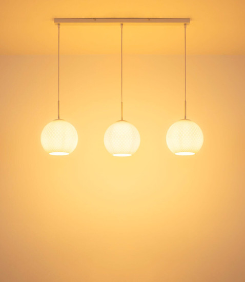 Globo Pendelleuchte Andre 3-flammig E27 Weiß matt opal Metall Glaskugeln 120x90cm