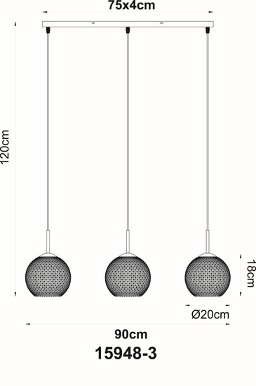 Globo Pendelleuchte Andre 3-flammig E27 Weiß matt opal Metall Glaskugeln 120x90cm