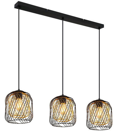 Globo Pendelleuchte Dichti 3-flammig E27 Schwarz matt Metall Metallgeflecht 150x84cm