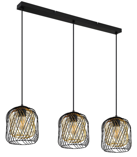 Globo Pendelleuchte Dichti 3-flammig E27 Schwarz matt Metall Metallgeflecht 150x84cm