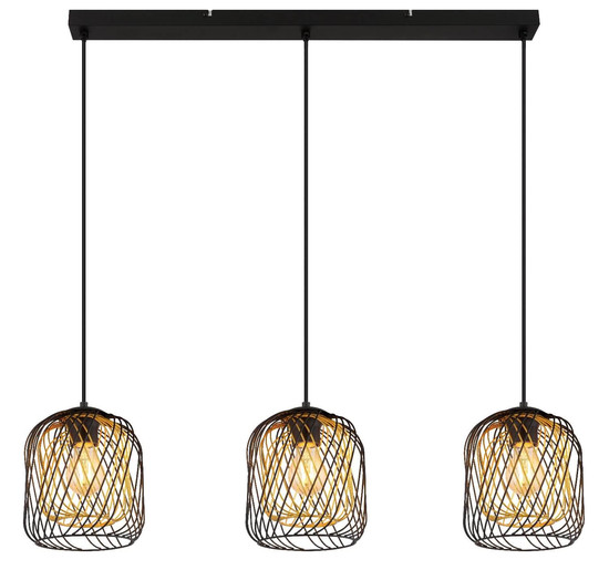 Globo Pendelleuchte Dichti 3-flammig E27 Schwarz matt Metall Metallgeflecht 150x84cm