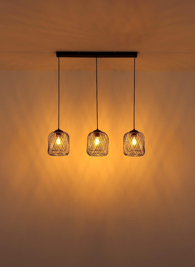 Globo Pendelleuchte Dichti 3-flammig E27 Schwarz matt Metall Metallgeflecht 150x84cm