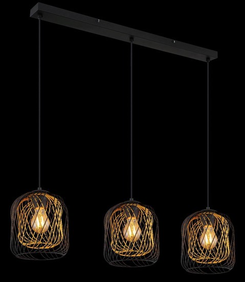 Globo Pendelleuchte Dichti 3-flammig E27 Schwarz matt Metall Metallgeflecht 150x84cm