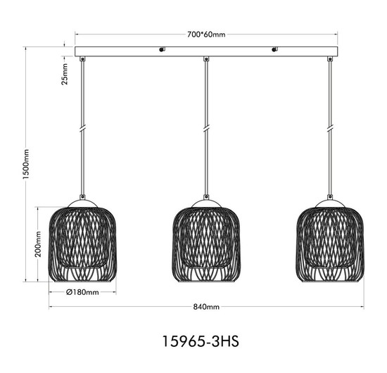 Globo Pendelleuchte Dichti 3-flammig E27 Schwarz matt Metall Metallgeflecht 150x84cm