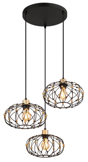 Globo Greys E27 Hängeleuchte 3-fach 40W Schwarz Matt, Metall Ø28cm 15966-3HR