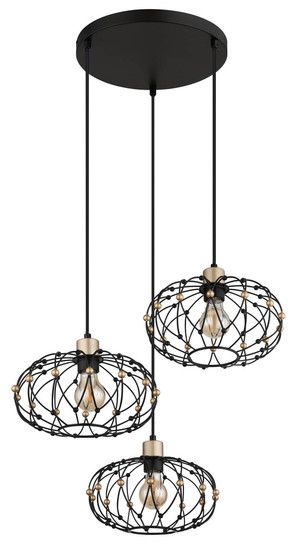 Globo Greys E27 Hängeleuchte 3-fach 40W Schwarz Matt, Metall Ø28cm 15966-3HR