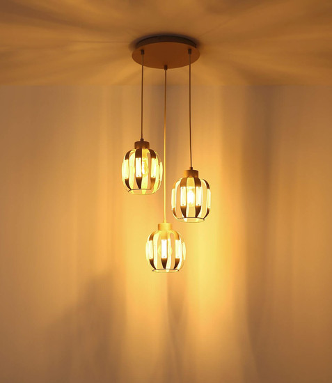 Globo Pendelleuchte Arlen 3-flammig E27 Weiß matt sandfarben matt Metall Metallstäbe Ø38cm