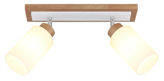 Globo Strahler Rowena 2-flammig E27 Braun opal matt Holz Glas 60x22cm