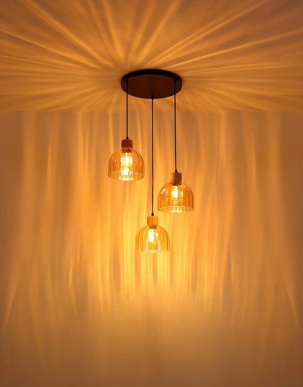 Globo Pendelleuchte Swanson 3-flammig E27 Schwarz matt amber Metall Glas Ø40cm