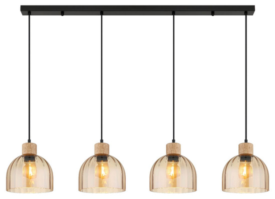 Globo Pendelleuchte Swanson 4-flammig E27 Schwarz matt amber Metall Glas 120x113cm