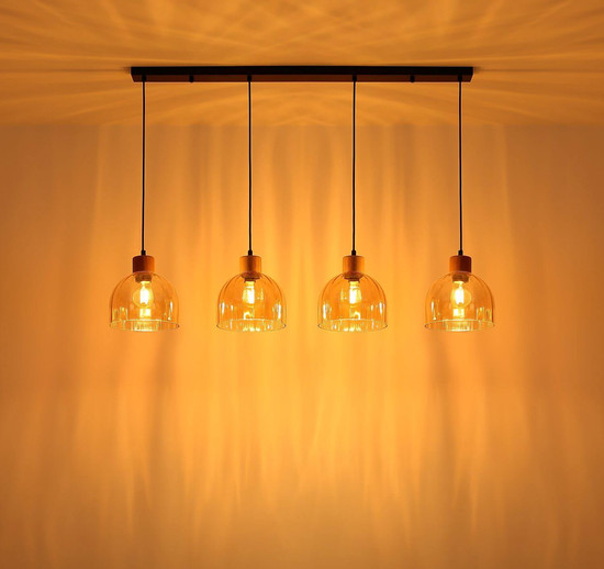 Globo Pendelleuchte Swanson 4-flammig E27 Schwarz matt amber Metall Glas 120x113cm