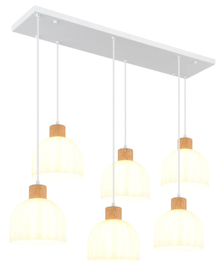 Globo Pendelleuchte Swanson 6-flammig E27 Weiß matt Metall Glas 120x105cm