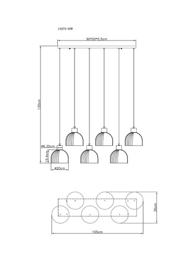 Globo Pendelleuchte Swanson 6-flammig E27 Weiß matt Metall Glas 120x105cm