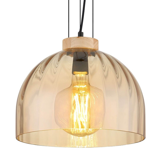 Globo Pendelleuchte Swanson E27 Schwarz matt amber Metall Glas Ø30cm