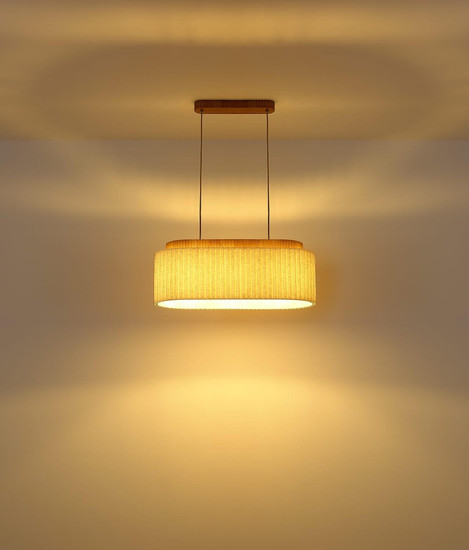 Globo Pendelleuchte Jannie 3-flammig E27 Braun naturfarben Holz Leinen 150x70cm