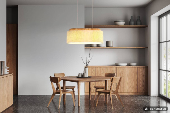 Globo Pendelleuchte Jannie 3-flammig E27 Braun naturfarben Holz Leinen 150x70cm