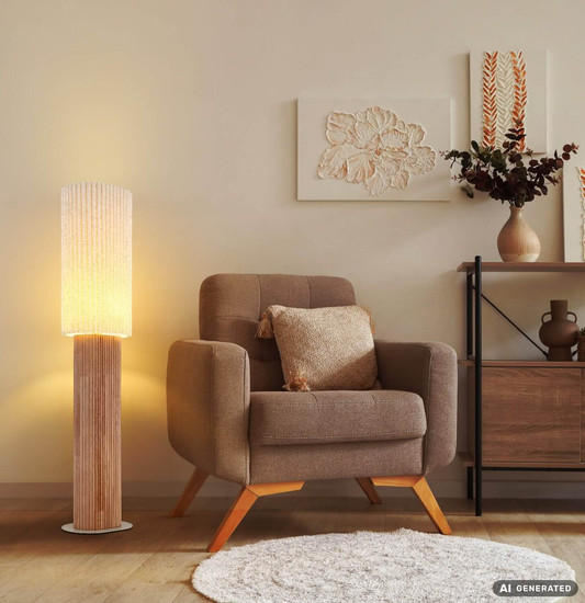 Globo Stehleuchte Jannie E27 Braun naturfarben Holz Leinen 140cm