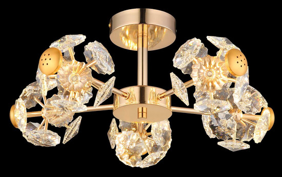 Globo LED Deckenleuchte Floriella 15W warmweiss Goldfarben klar Metall Glaskristalle Ø50cm