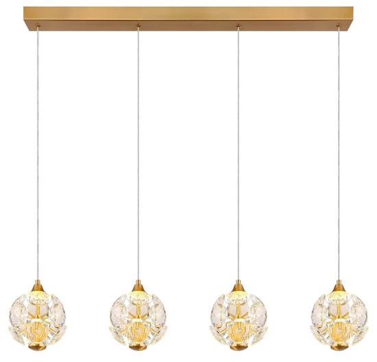 Globo LED Pendelleuchte Virina 32W warmweiss Goldfarben klar Metall K9 Kristalle 150x93cm