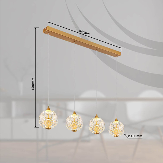 Globo LED Pendelleuchte Virina 32W warmweiss Goldfarben klar Metall K9 Kristalle 150x93cm