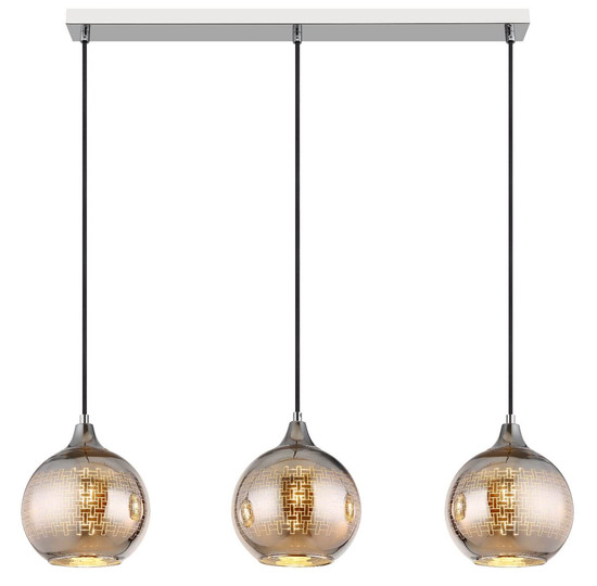 Globo Pendelleuchte Lourdes 3-flammig E27 Weiß verchromt Metall Glaskugeln 129x86cm