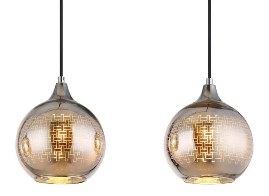 Globo Pendelleuchte Lourdes 3-flammig E27 Weiß verchromt Metall Glaskugeln 129x86cm
