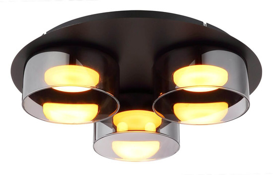 Globo LED Deckenleuchte Higgins 3-flammig GX53 LED 3x 6W extra-warmweiss Schwarz gebürstet rauchfarben Aluminium Glas Ø35cm