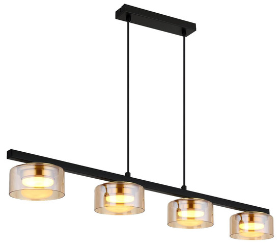 Globo LED Pendelleuchte Higgins 4-flammig GX53 LED 4x 6W extra-warmweiss Schwarz matt amber Metall Glas 113x90cm