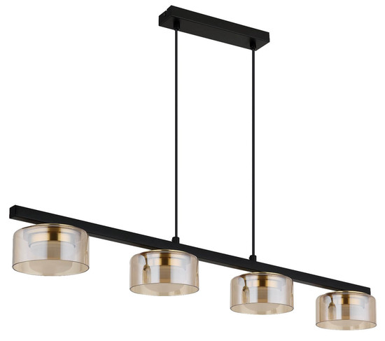Globo LED Pendelleuchte Higgins 4-flammig GX53 LED 4x 6W extra-warmweiss Schwarz matt amber Metall Glas 113x90cm