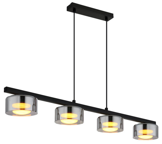 Globo LED Pendelleuchte Higgins 4-flammig GX53 LED 4x 6W extra-warmweiss Schwarz matt rauchfarben Metall Glas 113x90cm
