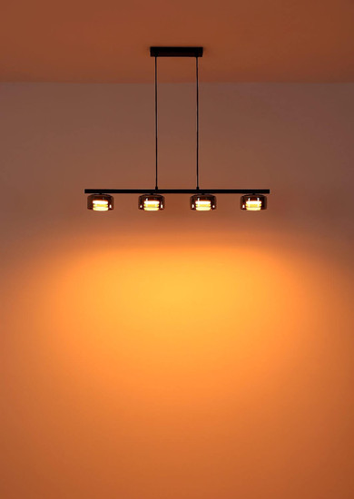 Globo LED Pendelleuchte Higgins 4-flammig GX53 LED 4x 6W extra-warmweiss Schwarz matt rauchfarben Metall Glas 113x90cm