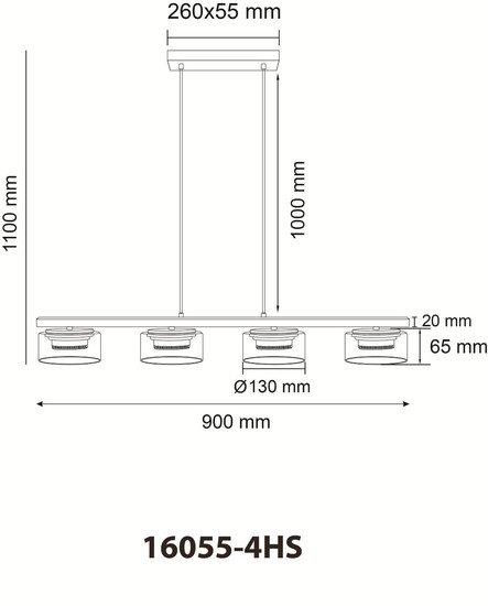 Globo LED Pendelleuchte Higgins 4-flammig GX53 LED 4x 6W extra-warmweiss Schwarz matt rauchfarben Metall Glas 113x90cm