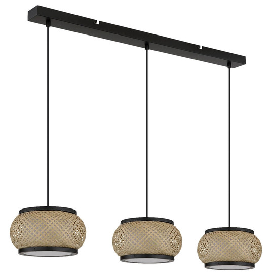 Globo LED Pendelleuchte Bambora 35W CCT warm-/neutral-/tageslichtweiss Schwarz matt naturfarben Metall Bambus 120x92cm