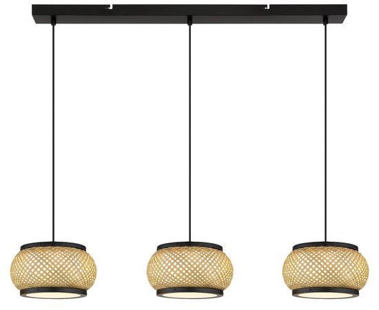Globo LED Pendelleuchte Bambora 35W CCT warm-/neutral-/tageslichtweiss Schwarz matt naturfarben Metall Bambus 120x92cm