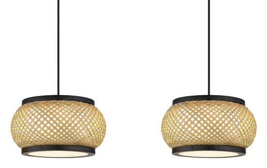 Globo LED Pendelleuchte Bambora 35W CCT warm-/neutral-/tageslichtweiss Schwarz matt naturfarben Metall Bambus 120x92cm