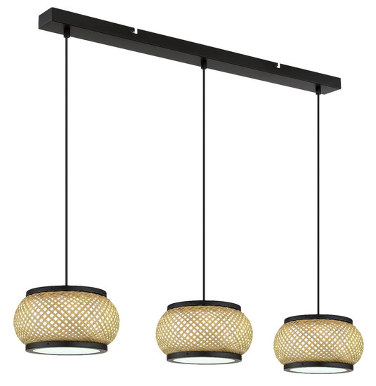 Globo LED Pendelleuchte Bambora 35W CCT warm-/neutral-/tageslichtweiss Schwarz matt naturfarben Metall Bambus 120x92cm