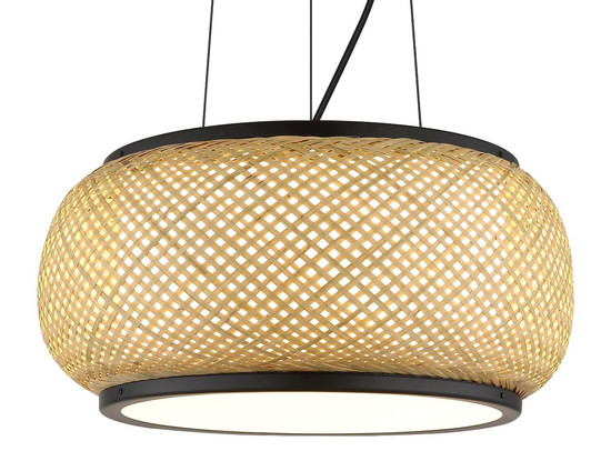 Globo LED Pendelleuchte Bambora 22W CCT warm-/neutral-/tageslichtweiss Schwarz matt naturfarben Metall Bambus Ø38cm