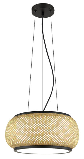 Globo LED Pendelleuchte Bambora 22W CCT warm-/neutral-/tageslichtweiss Schwarz matt naturfarben Metall Bambus Ø38cm