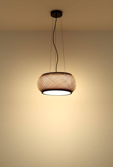 Globo LED Pendelleuchte Bambora 22W CCT warm-/neutral-/tageslichtweiss Schwarz matt naturfarben Metall Bambus Ø38cm