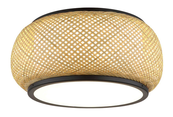 Globo LED Deckenleuchte Bambora 22W CCT warm-/neutral-/tageslichtweiss Schwarz matt naturfarben Metall Bambus Ø38cm