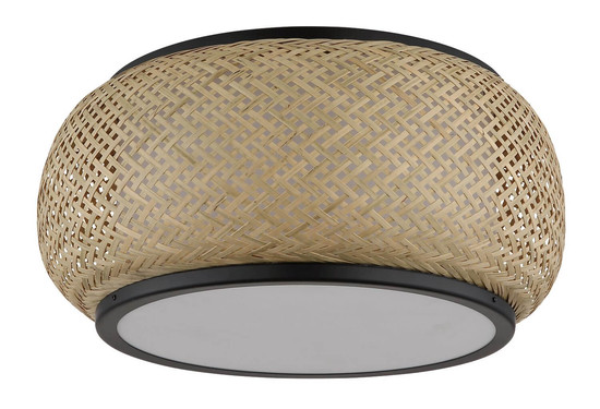 Globo LED Deckenleuchte Bambora 22W CCT warm-/neutral-/tageslichtweiss Schwarz matt naturfarben Metall Bambus Ø38cm