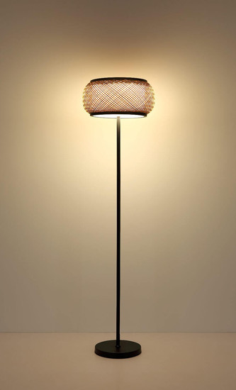Globo LED Stehleuchte Bambora 22W CCT warm-/neutral-/tageslichtweiss Schwarz matt naturfarben Metall Bambus 146cm