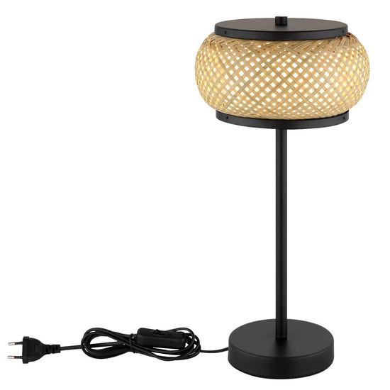 Globo LED Tischleuchte Bambora 12W CCT warm-/neutral-/tageslichtweiss Schwarz matt naturfarben Metall Bambus Ø22cm