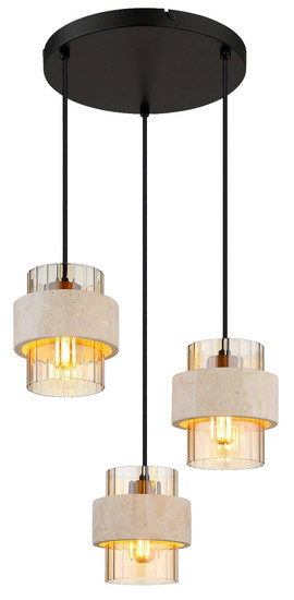 Globo Pendelleuchte Daren 3-flammig E27 Schwarz matt amber Metall Glas Ø37,5cm